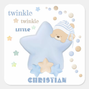 Sticker Carré Twinkle Twinkle Little Star Baby Boy Teddy Bear Sq