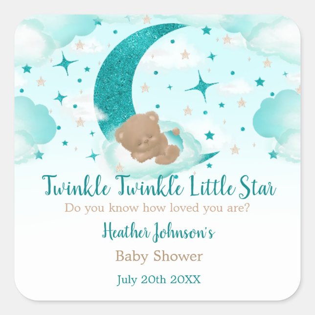 Sticker Carré Twinkle Twinkle Little Star Bear Baby shower (Devant)