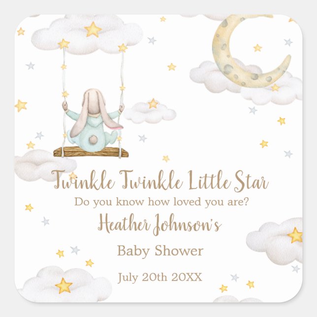 Sticker Carré Twinkle Twinkle Little Star Bunny Baby shower (Devant)