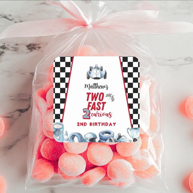 Sticker Carré Two Fast 2nd birthday Boy Racing Car  (Créateur téléchargé)