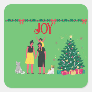 STICKER CARRÉ TWO MOMS AND DAUGHTER MERRY CHRISTMAS