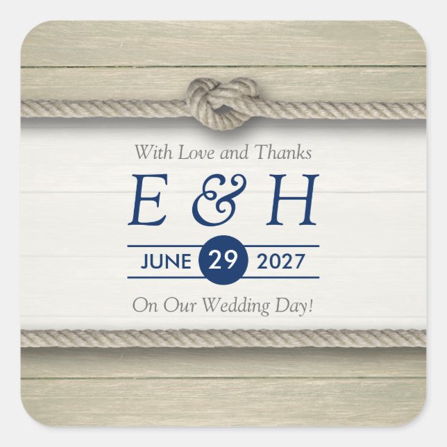 Sticker Carré Tying The Knot Rustic Beach Wedding Favor (Devant)