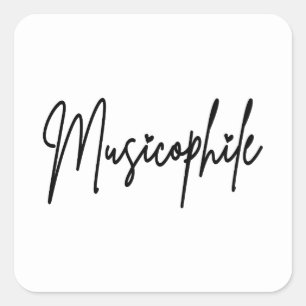 Sticker Carré Typo Musicophile avec coeur d'amour Écriture noire