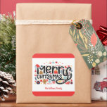 Sticker Carré Typographe de Merry Christmas<br><div class="desc">Joyeux Noël dans une police amusante est entouré de jolis articles de vacances. Des autocollants parfaits pour les vacances. CORRESPONDANCE d'objets dans notre collection.</div>