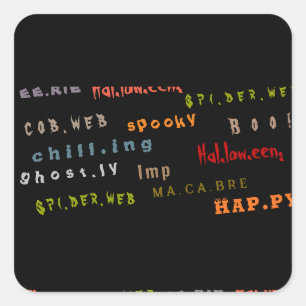 Sticker Carré Typographie amusante et colorée Esprit Halloween