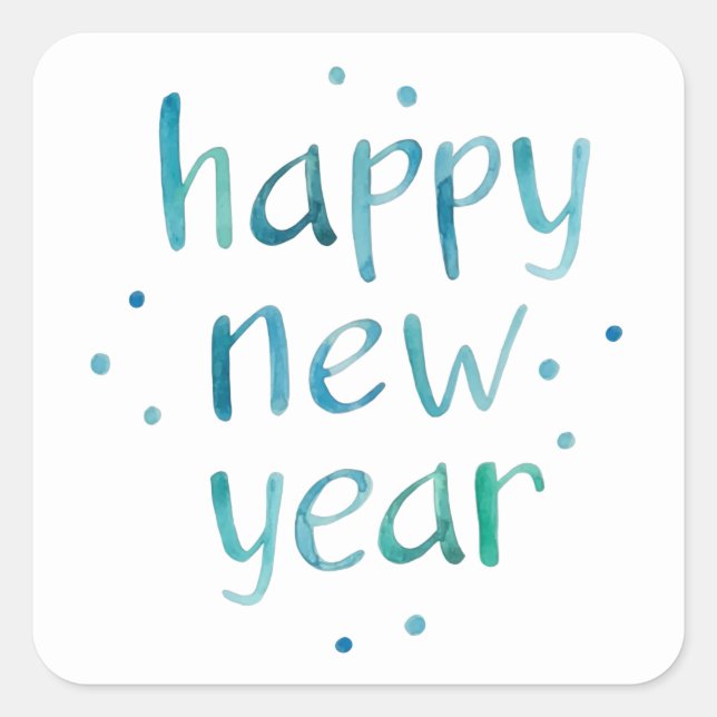 Sticker Carré Typographie aquarelle Bonne année design (Devant)