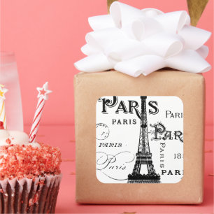 Sticker Carré Typographie Calligraphie Paris France Tour Eiffel