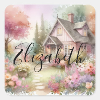 Sticker Carré Typographie Chauffe-Automne Aquarelle Florale