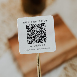 Sticker Carré Typographie chic Acheter la mariée A Drink QR Code