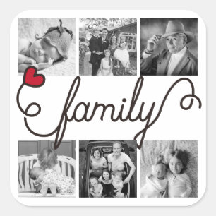 Sticker Carré Typographie de famille Art Cœur rouge Photos Insta