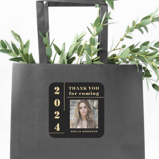 Sticker Carré Typographie d'or noir Merci de graduation photo (Créateur téléchargé)