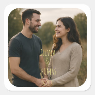 Sticker Carré Typographie dorée personnalisée pour couple photo 