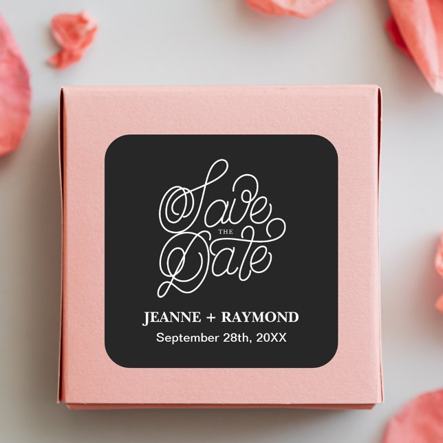 Sticker Carré Typographie élégante Noir Mariage Enregistrer la d (Créateur téléchargé)
