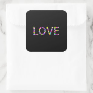 Sticker Carré Typographie florale Paix & Amour Couleurs inspir