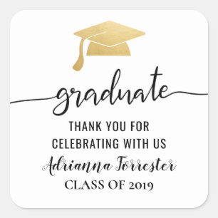 Sticker Carré Typographie Gold Graduate Hat   MERCI