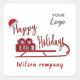 Sticker Carré Typographie moderne logo Sledge Happy Holidays