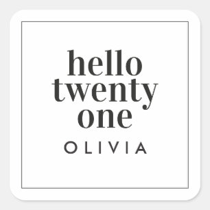 Sticker Carré Typographie moderne noir blanc 21 anniversaire pho