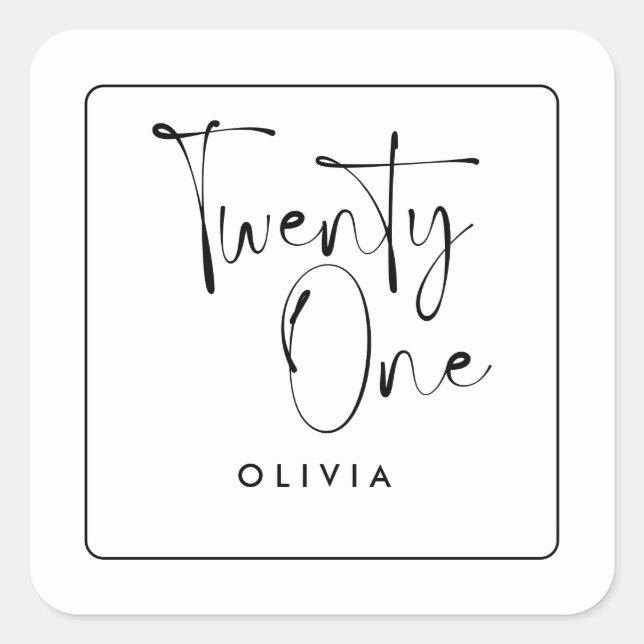 Sticker Carré Typographie moderne noir blanc 21 anniversaire pho (Devant)