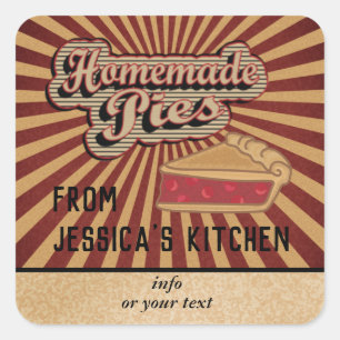 Sticker Carré Typographie rétro vintage tartes faites maison