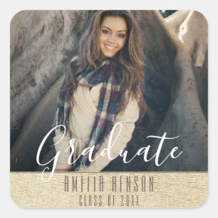 Sticker Carré Typographie Rustique Graduation Photo Graduate