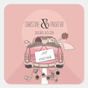 Sticker Carré Typographie sympa "Juste Marié !" Personnalisé