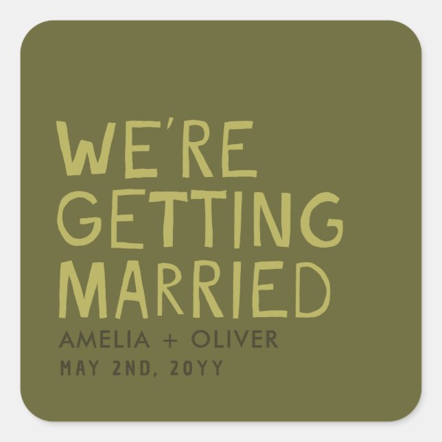 Sticker Carré Typographie vert olive moderne | Dos rayé gras (Devant)