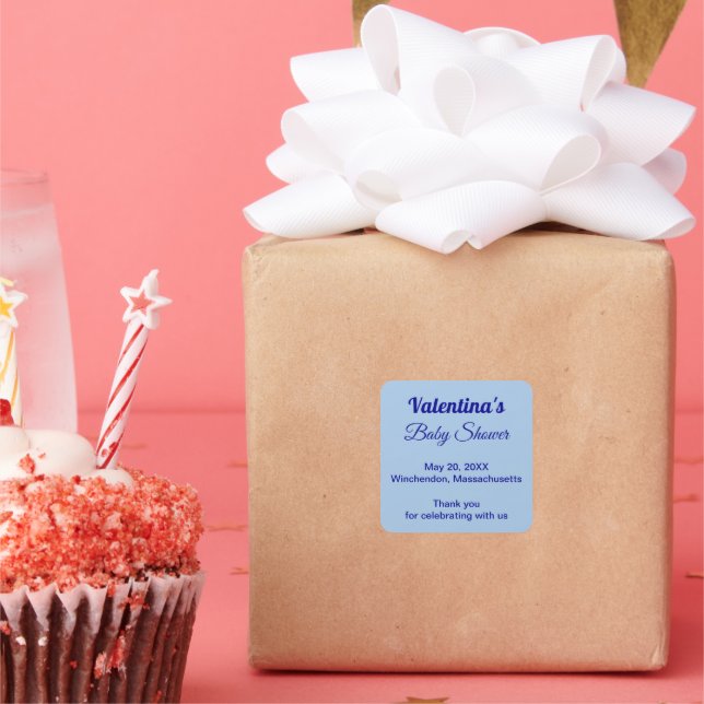 Sticker Carré Typography Style Minimalist Light Blue Baby Shower (Fête)