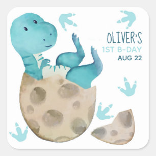 Sticker Carré Tyrannosaurus Rex Dinosaur Garçon 1ère fête d'anni