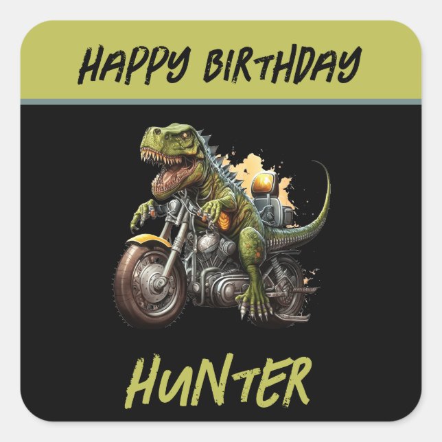Sticker Carré Tyrannosaurus Rex Dinosaur Moto Anniversaire (Devant)