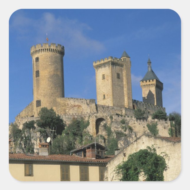 Sticker Carré UE, France, Foix, Ariège, Pyrénées. Château (Devant)