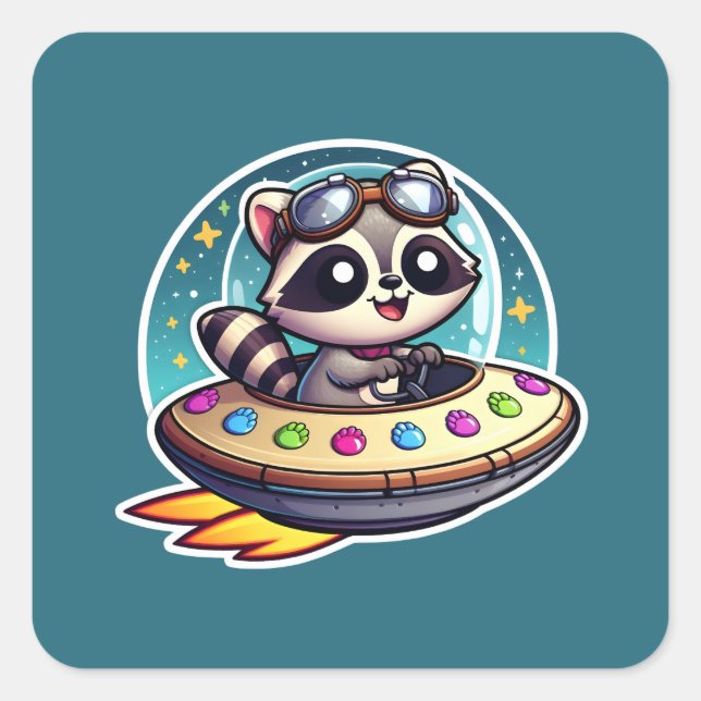 Sticker Carré UFO Cute Raccoon (Devant)