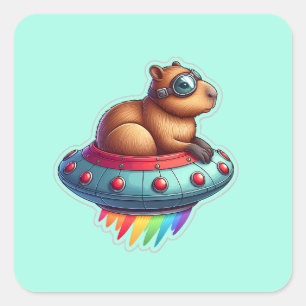Sticker Carré UFO Rainbow Capybara