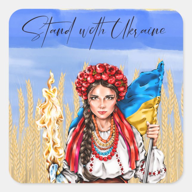 Sticker Carré Ukraine Femme soutien Drawstring Carnet porte (Devant)