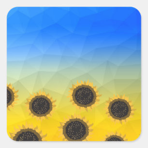 Sticker Carré Ukraine jaune bleu géométrie maillage motif Fleurs