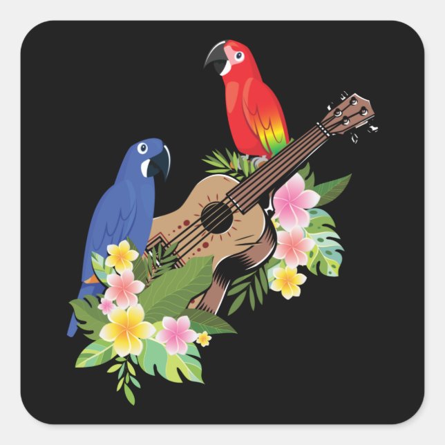Sticker Carré Ukulele Parrot (Devant)