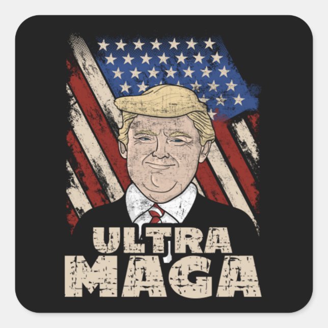 Sticker Carré Ultra Maga Fier Républicain Pro Trump USA Drapeau  (Devant)