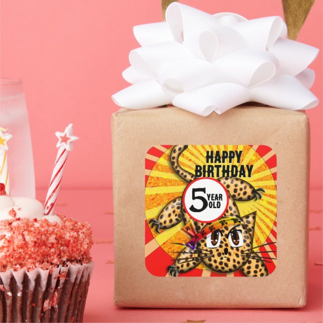 Sticker Carré Ultra mignon Anime Leopard Kitty Rainbow Head Band (Fête)