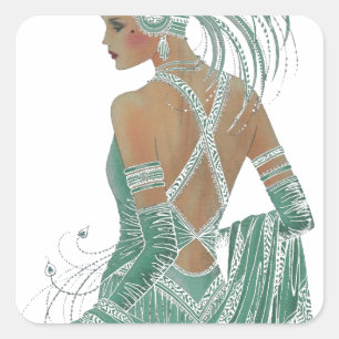 Sticker Carré Un aperçu de l'élégance : Green Backless Dress Des
