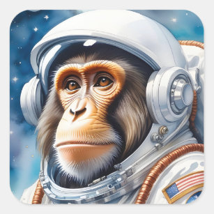 Sticker Carré Un astronaute de singe drôle dans l'espace