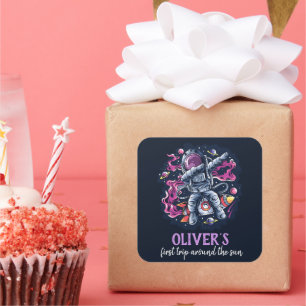 Sticker Carré Un astronaute sur une fusée spatiale avec étoiles