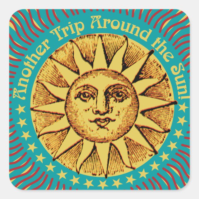 Sticker Carré Un autre tour de soleil Anniversaire Boho (Devant)
