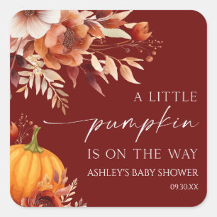 Sticker Carré Un Baby shower Floral Un Peu Citrouille Rusty Burg