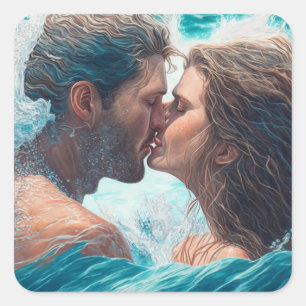 Sticker Carré Un baiser dans les vagues