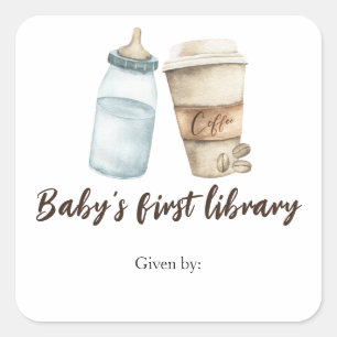 Sticker Carré Un bébé brasse du café - la première bibliothèque 