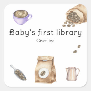 Sticker Carré Un bébé brasse du café - la première bibliothèque 