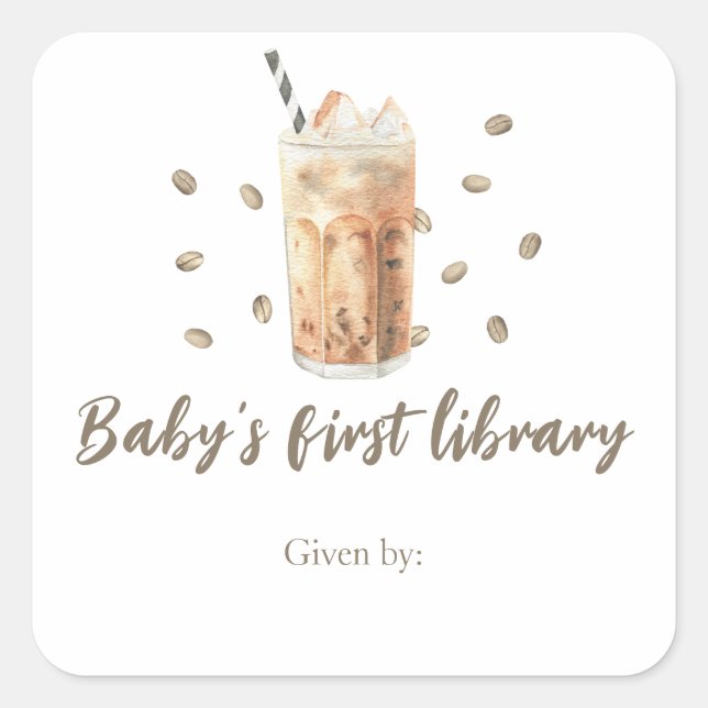 Sticker Carré Un bébé brasse du café - la première bibliothèque  (Devant)