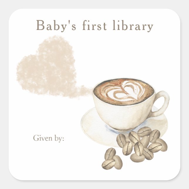 Sticker Carré Un bébé brasse du café - la première bibliothèque  (Devant)
