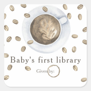 Sticker Carré Un bébé brasse du café - la première bibliothèque 
