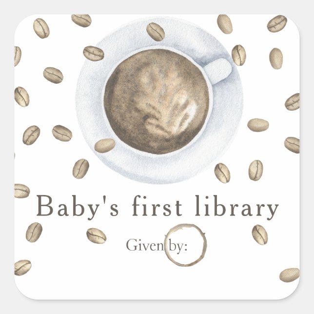 Sticker Carré Un bébé brasse du café - la première bibliothèque  (Devant)