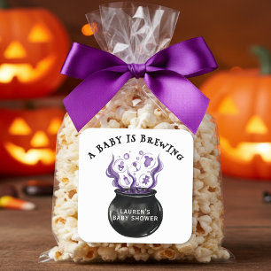 Sticker Carré Un bébé brasse le Baby shower d'Halloween Cauldron